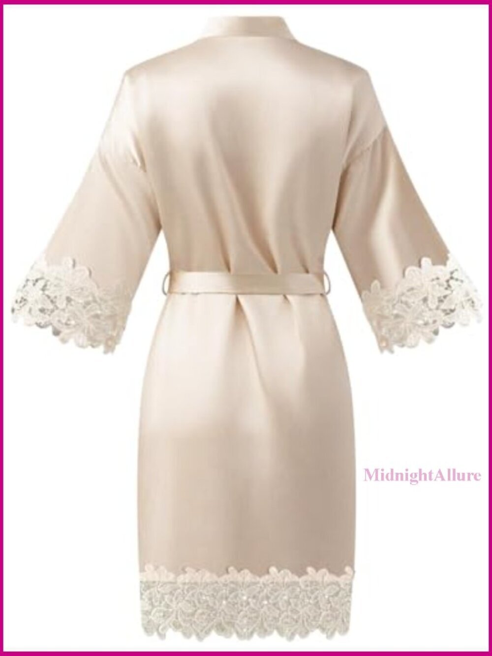 Large Satin Robe with Lace Trim, Loose Fit Kimono for Sleepwear and Lounging - Picture 2 of 6